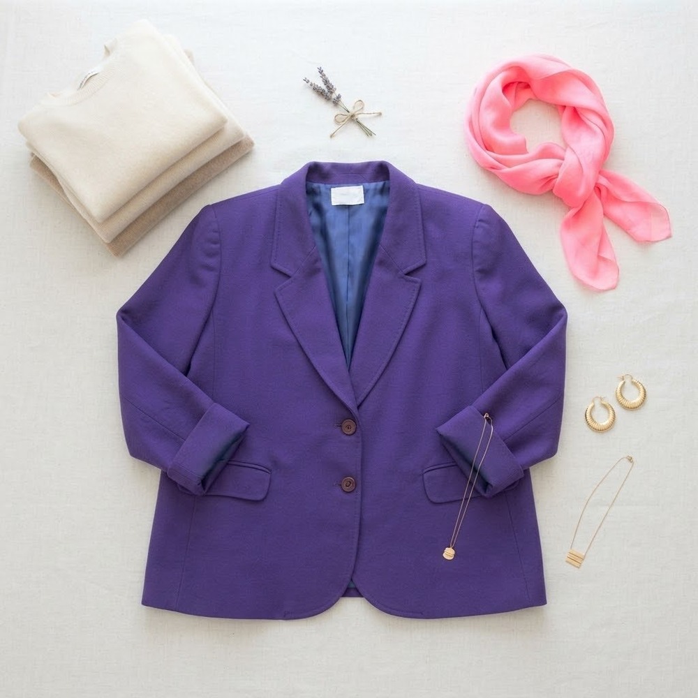 Pendleton Wool Blazer Womens 22W Purple Vintage Made in USA Professional Career